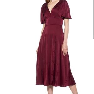 Alexia Admor Red Puff Sleeve V-Neck Sundress